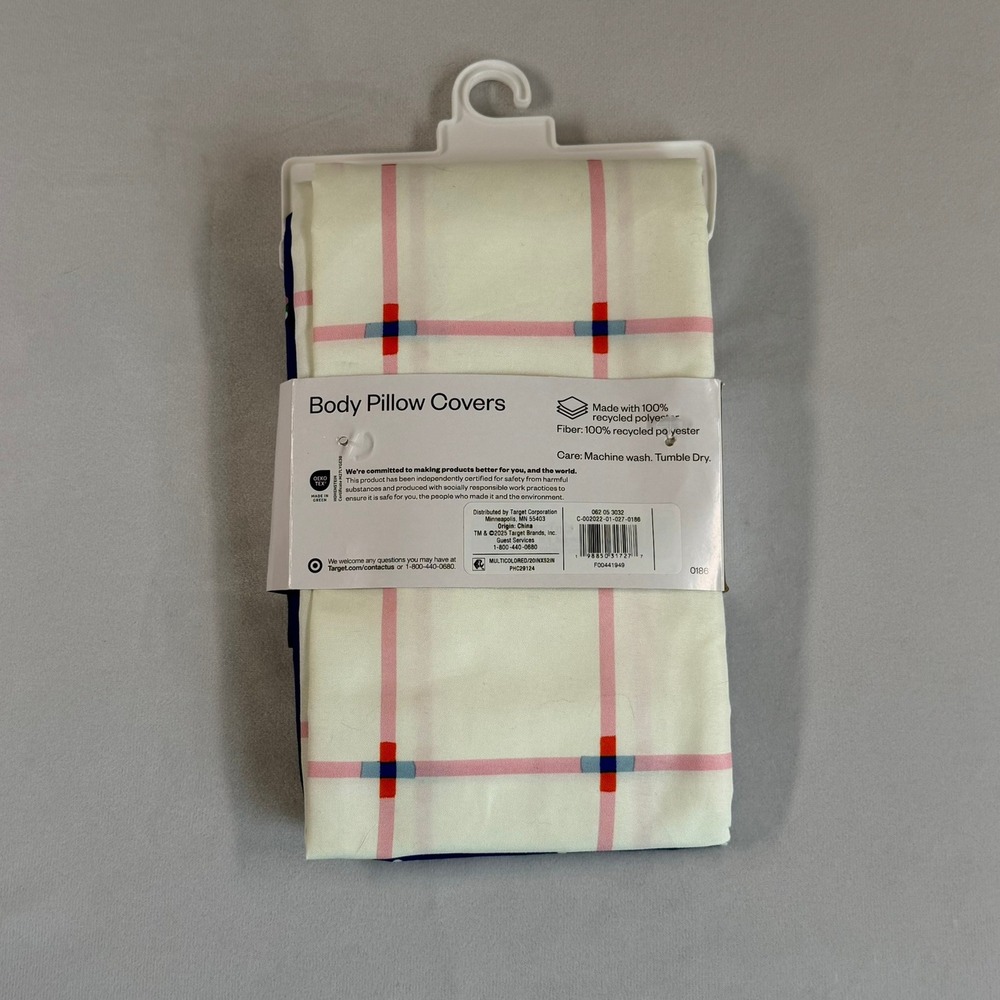 Room Essentials Body Pillow Covers 2 Pack Blue Dot Pink Grid 20x52 New - Picture 2 of 4